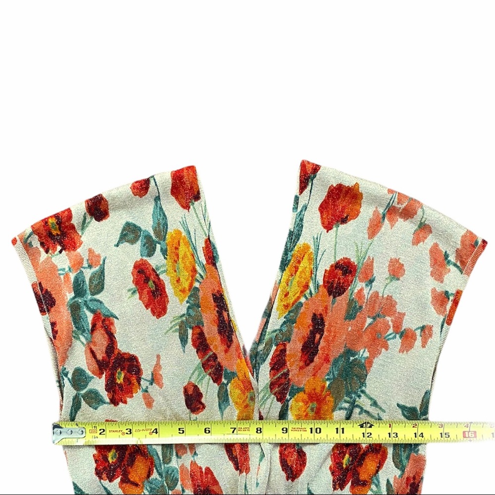 Escada Shimmer Poppy Floral Tiered Ruffle Dress V Neck Stretch - Picture 6 of 12